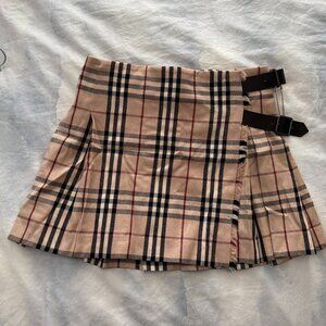BURBERRY 90s Vintage Pleated Mini Skirt w/ Leather Buckles